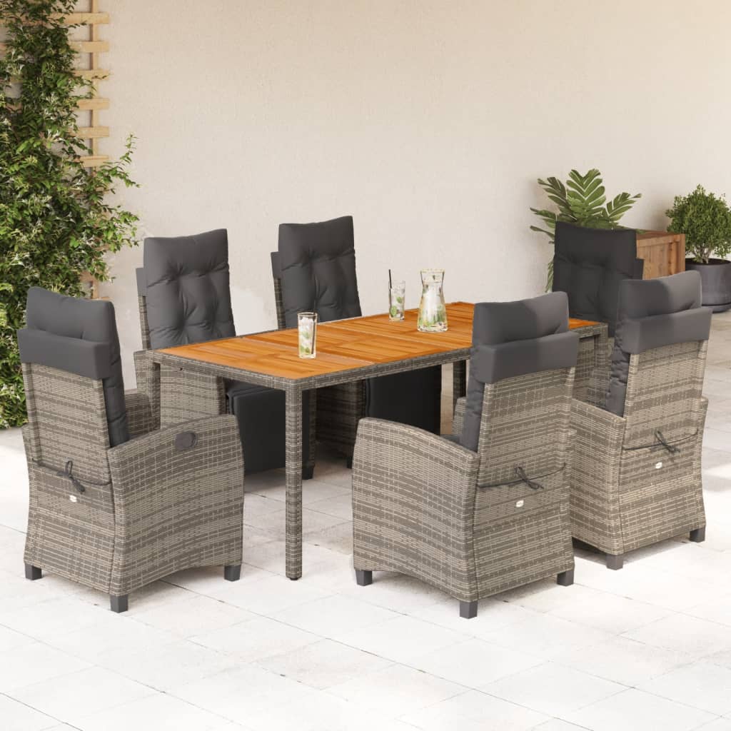 7-tlg. Garten-Essgruppe mit Kissen Grau Poly Rattan